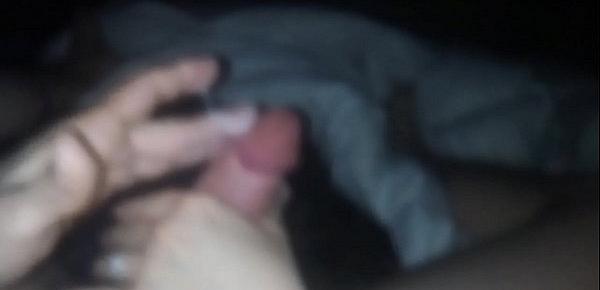  Wife stroking my cock until I busted on her tits
